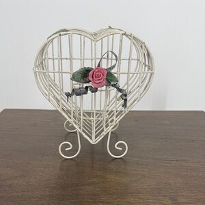 Heart-Shaped Wire Birdcage candle holder  with Pink Rose